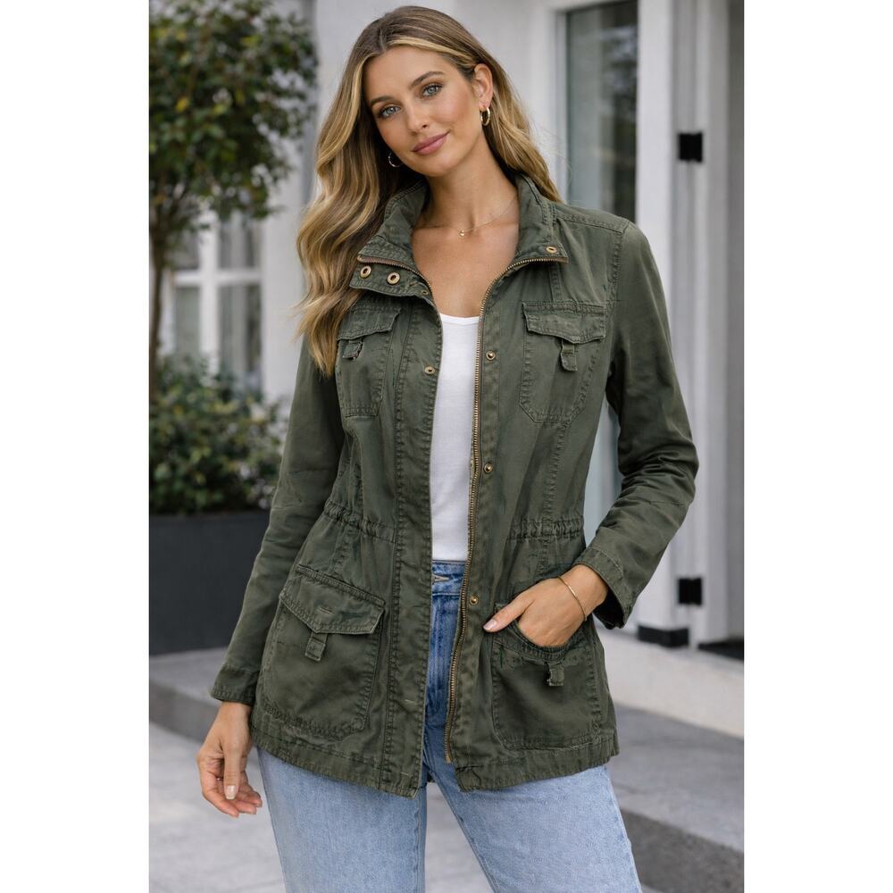 TCEC Moss Army Green Utility Jacket Lightweight Anorak Cinch Waist Sz Large